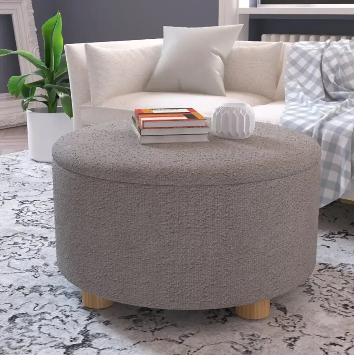 Boucl Gray Storage Ottoman - Skyline Furniture