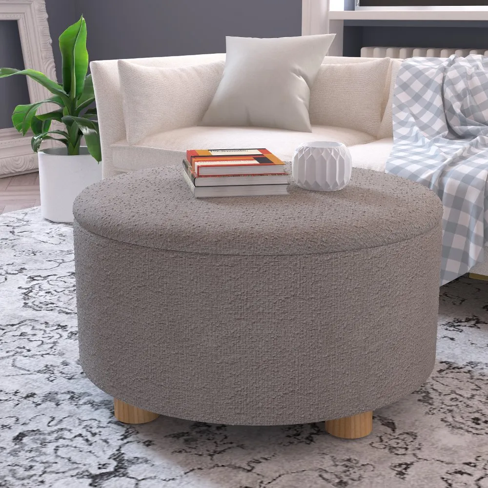 Boucl Gray Storage Ottoman - Skyline Furniture