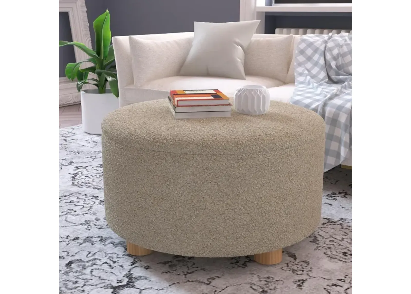 Boucl Beige Storage Ottoman - Skyline Furniture