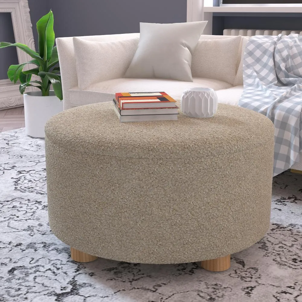 Boucl Beige Storage Ottoman - Skyline Furniture