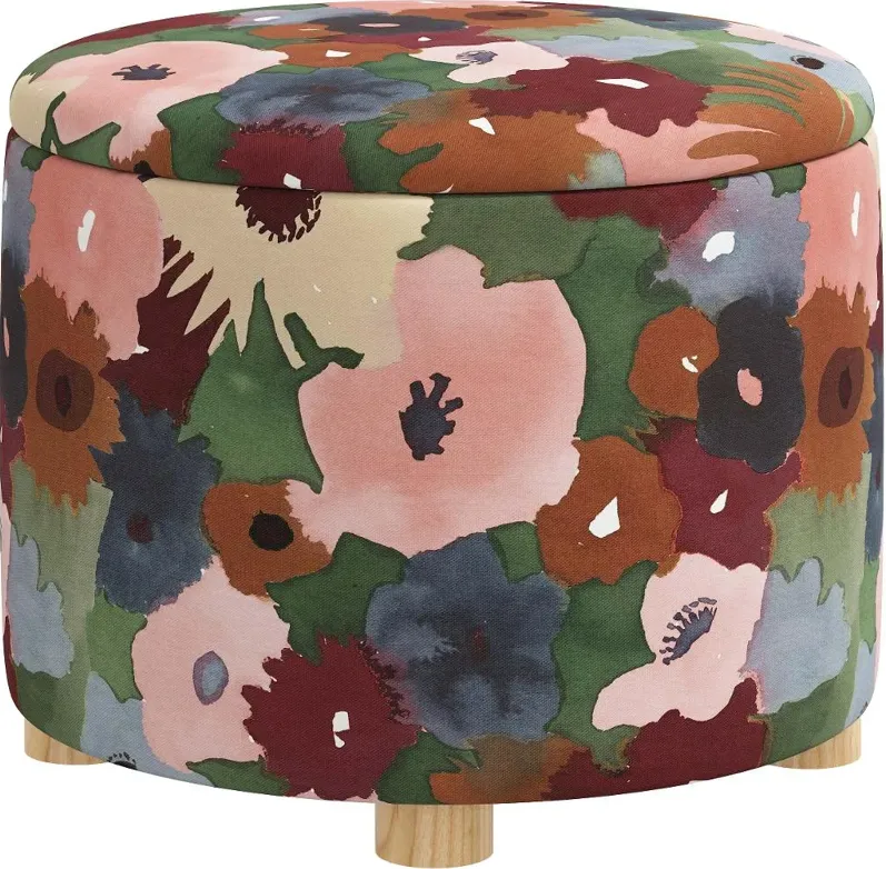 Claire Floral Plum Storage Ottoman - Skyline Furniture