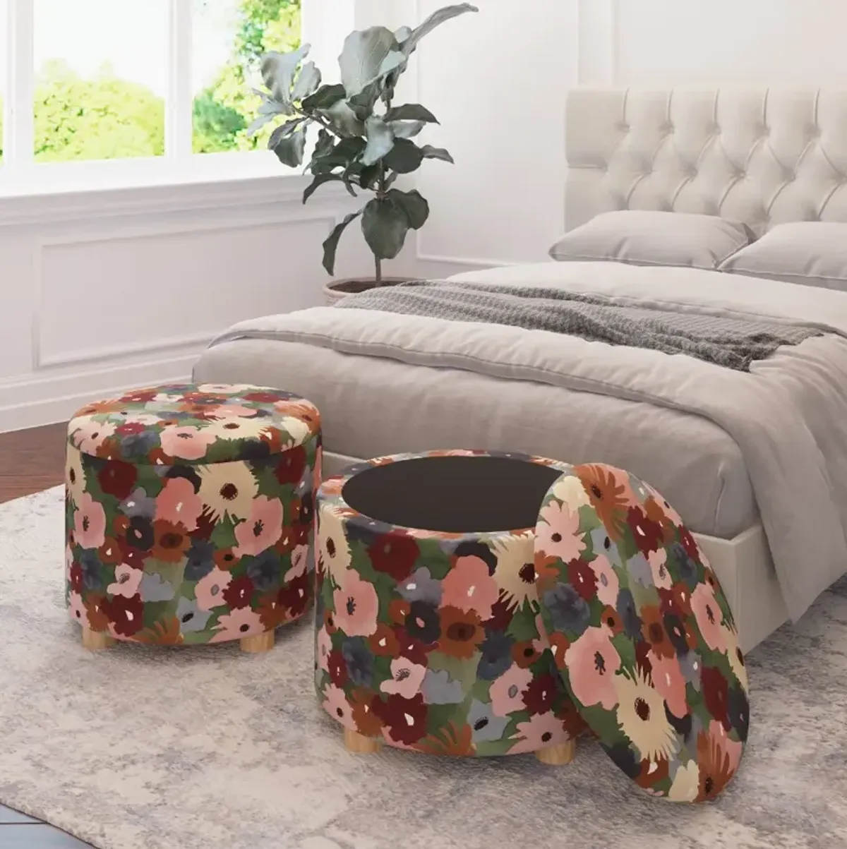 Bria Floral Plum Storage Ottoman