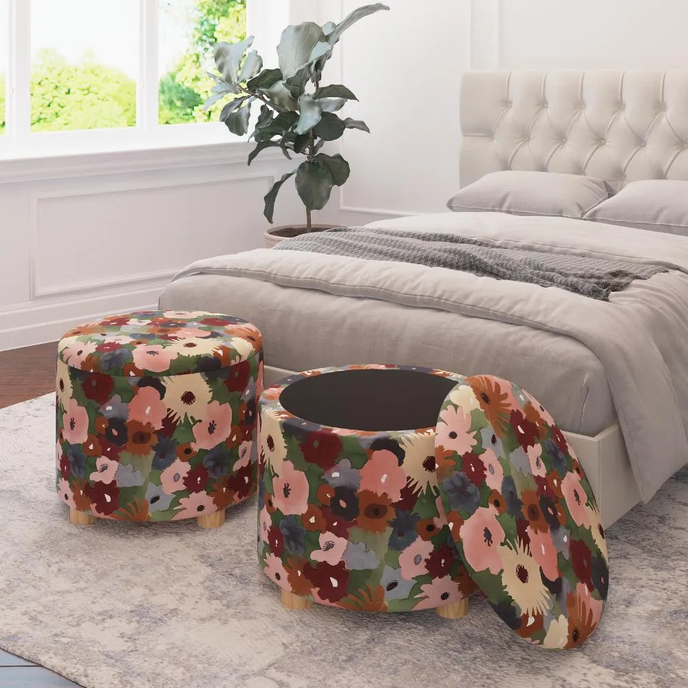 Claire Floral Plum Storage Ottoman - Skyline Furniture