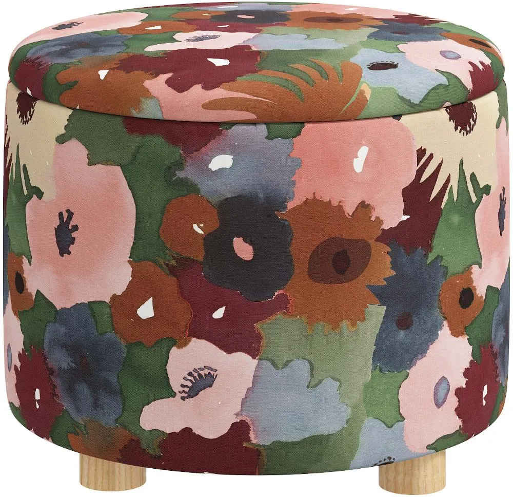 Claire Floral Plum Storage Ottoman - Skyline Furniture