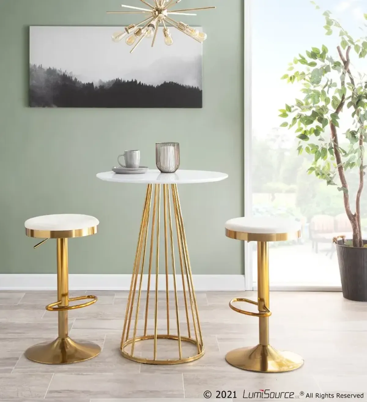 Dakota Gold and Cream Adjustable Bar Stool (Set of 2)