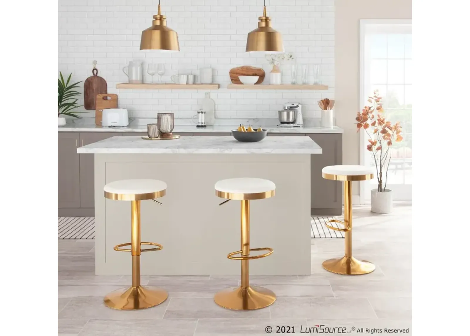 Dakota Gold and Cream Adjustable Bar Stool (Set of 2)