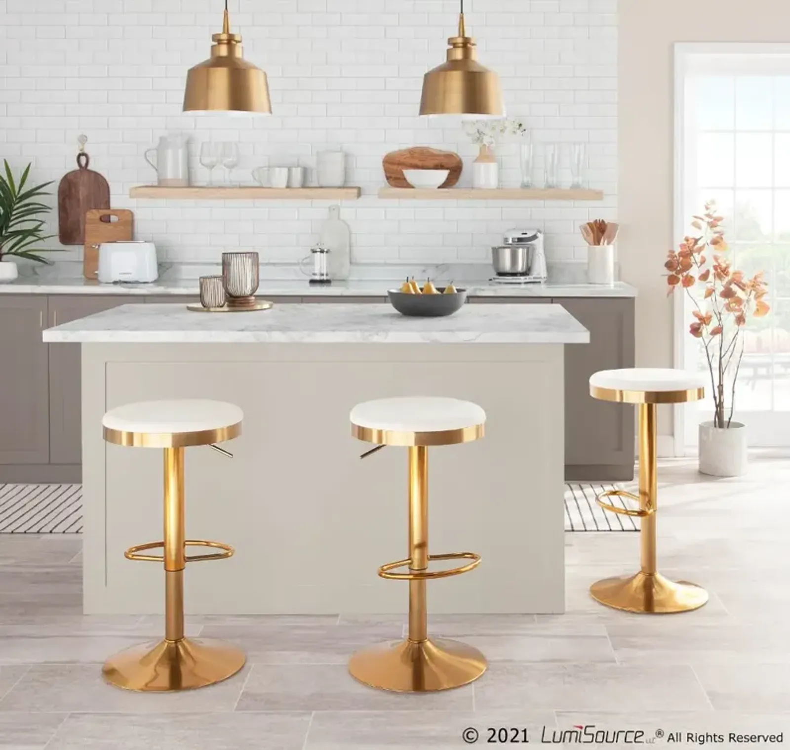 Dakota Gold and Cream Adjustable Bar Stool (Set of 2)