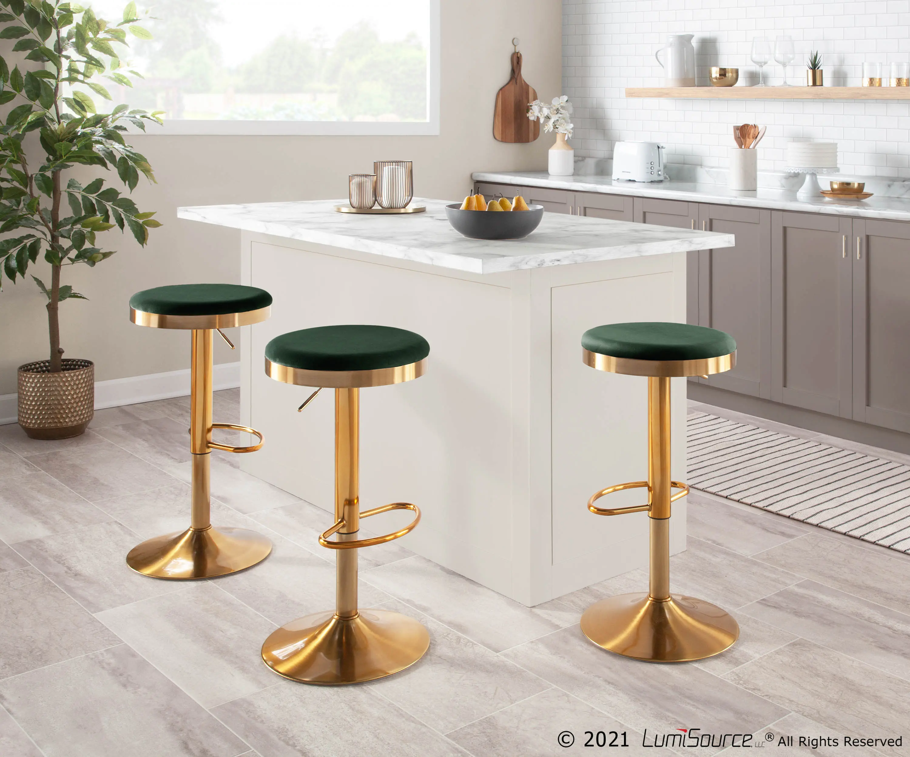 Dakota Gold and Green Adjustable Barstool (Set of 2)