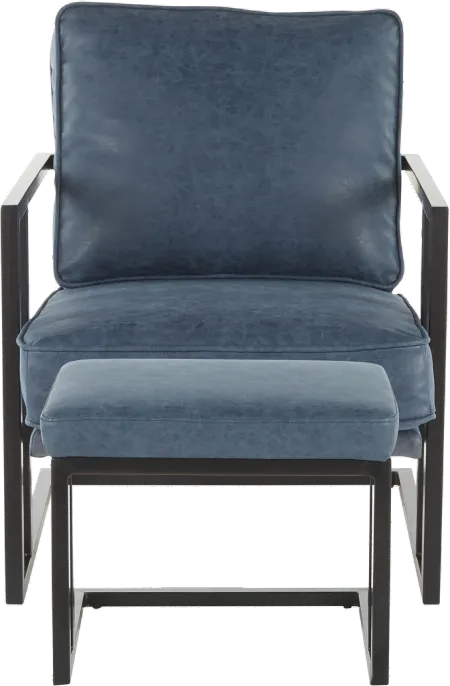 Roman Blue Faux Leather Lounge Chair and Ottoman