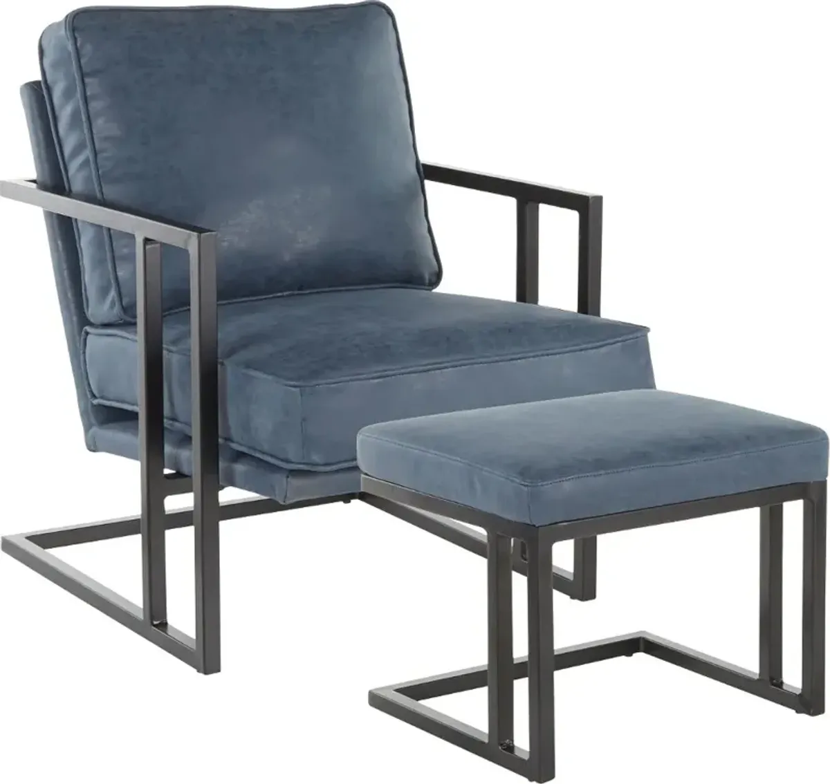 Roman Blue Faux Leather Lounge Chair and Ottoman