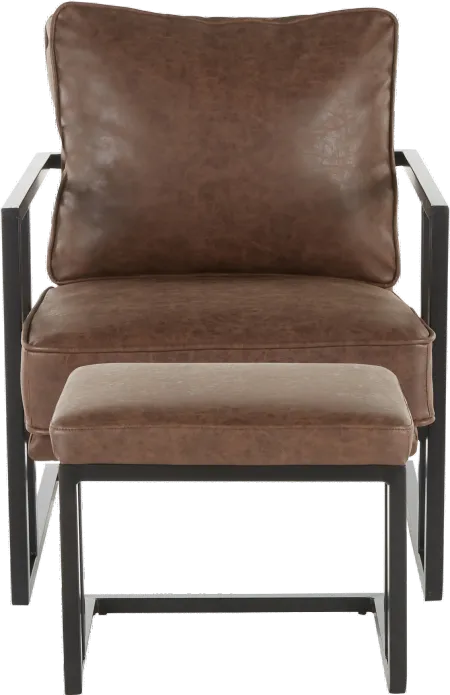 Roman Dark Brown Faux Leather Lounge Chair and Ottoman