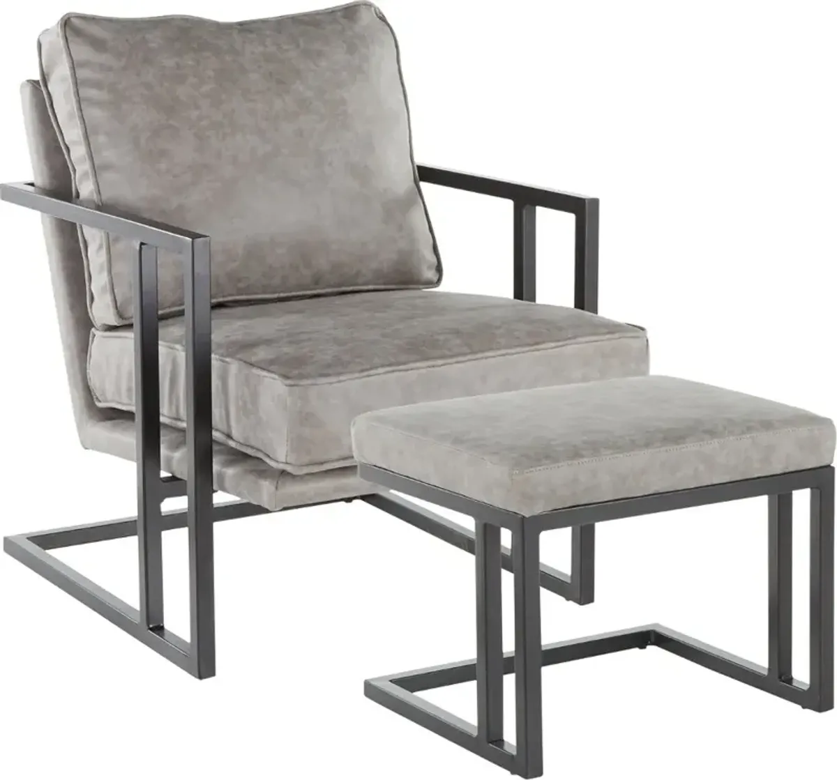 Roman Gray Faux Leather Lounge Chair and Ottoman