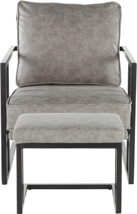Roman Gray Faux Leather Lounge Chair and Ottoman
