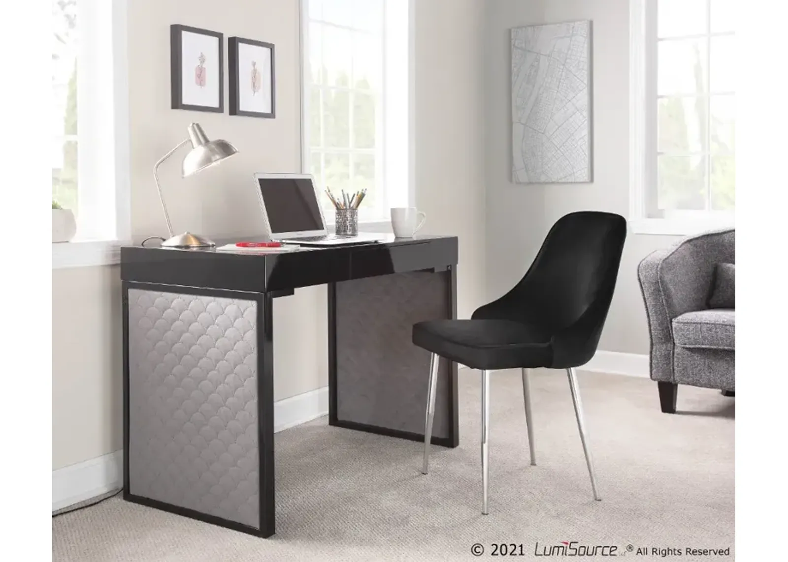 Drift Black Upholstered Desk