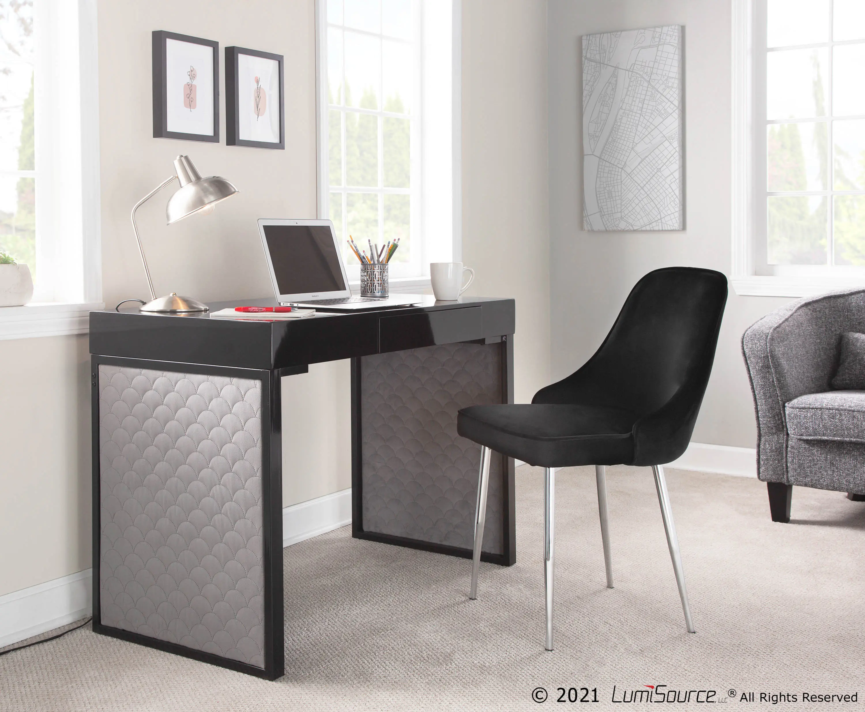 Drift Black Upholstered Desk
