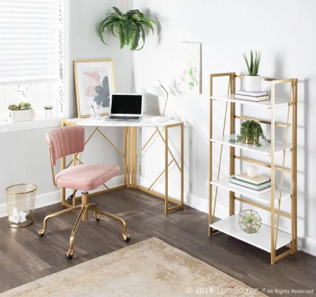 Folia Corner White and Gold Desk