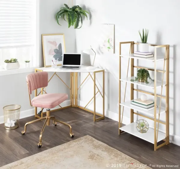 Folia Corner White and Gold Desk