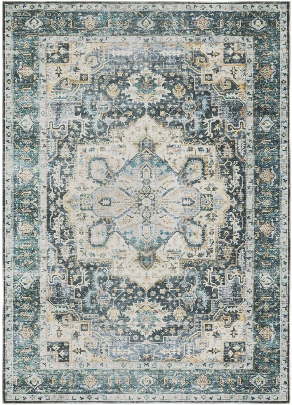 Charleston 2 x 3 Blue Border Washable Area Rug