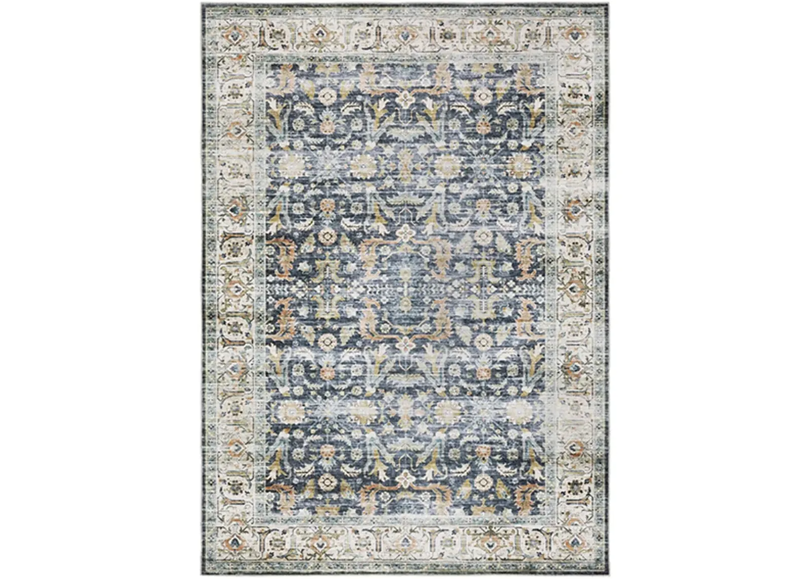 Charleston 2 x 3 Blue Border Washable Area Rug