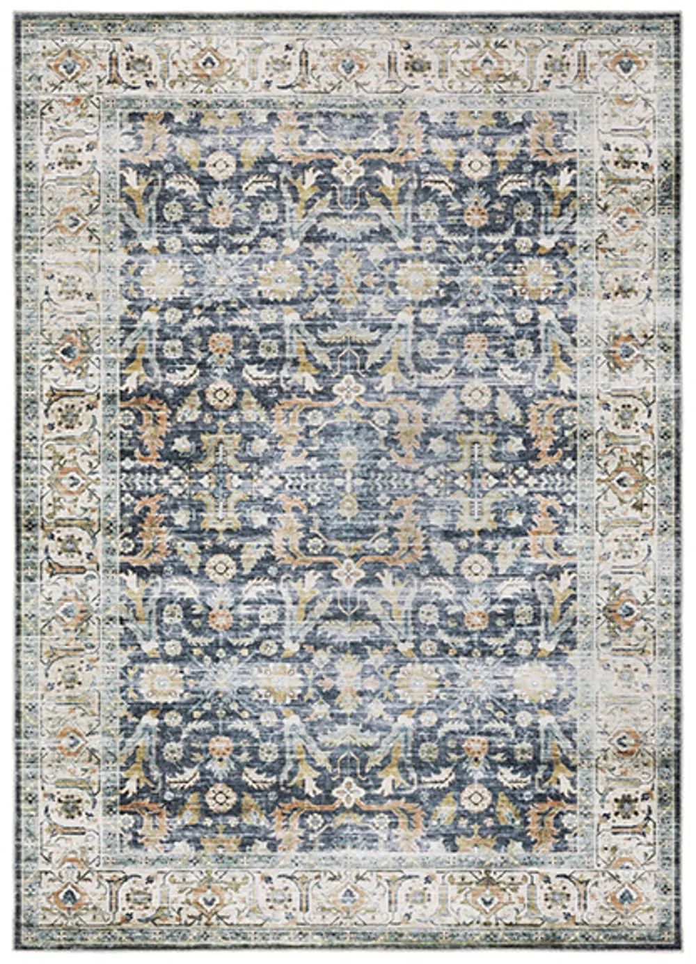 Charleston 2 x 3 Blue Border Washable Area Rug