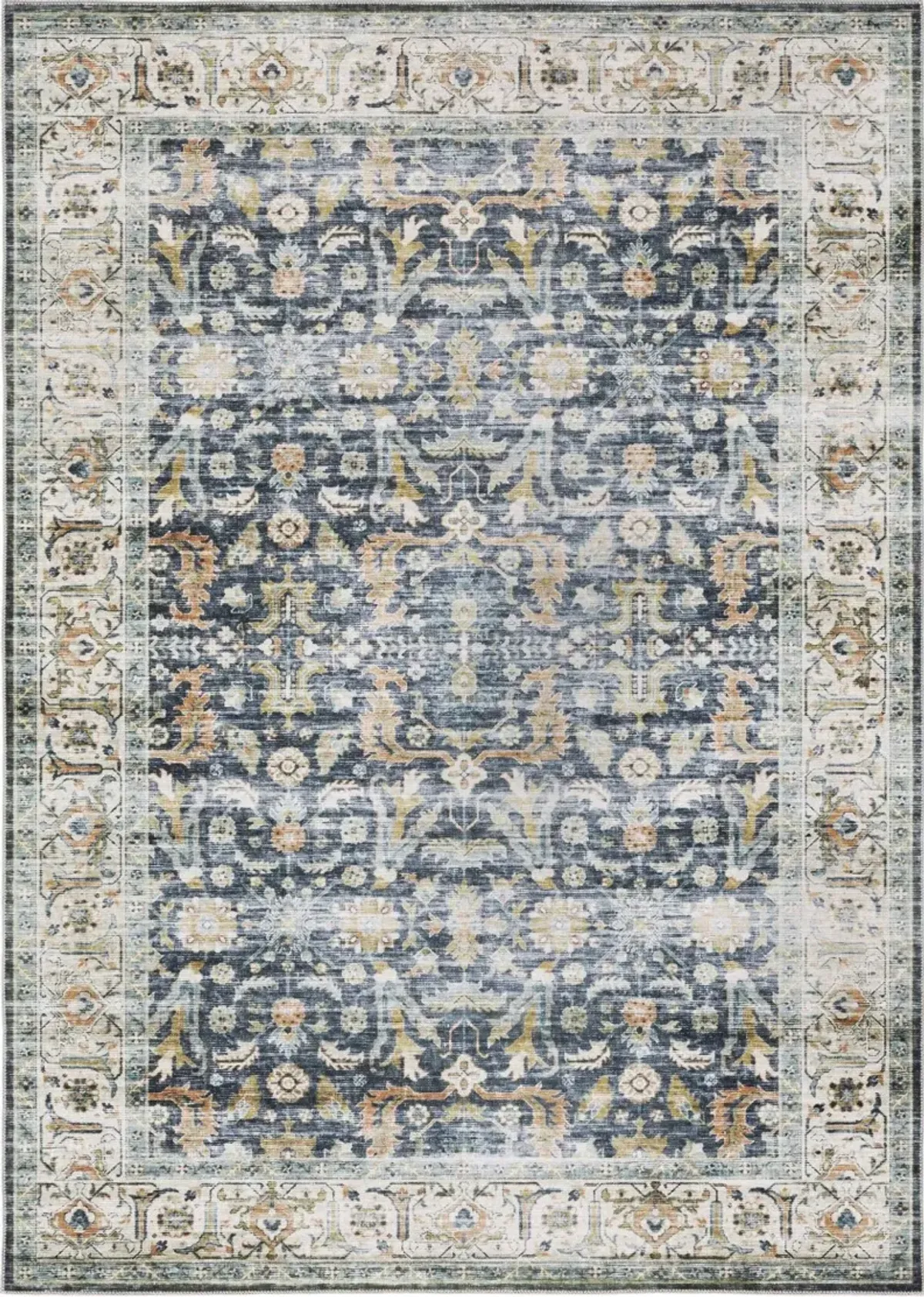 Charleston 5 x 7 Blue Border Washable Area Rug