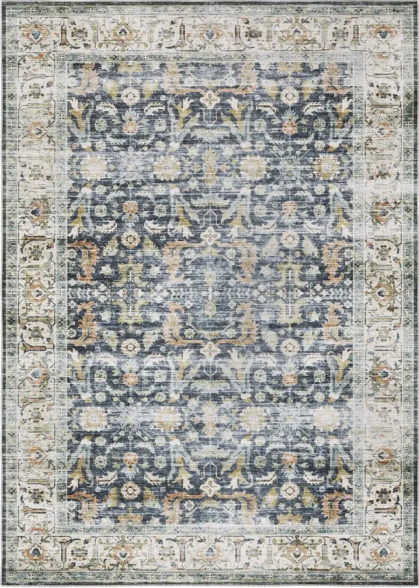 Charleston 5 x 7 Blue Border Washable Area Rug