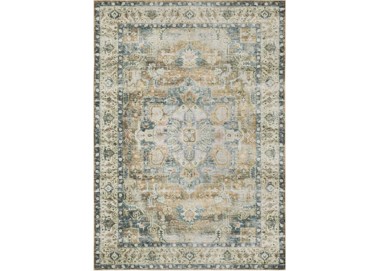 Charleston 2 x 3 Blue and Gold Washable Area Rug