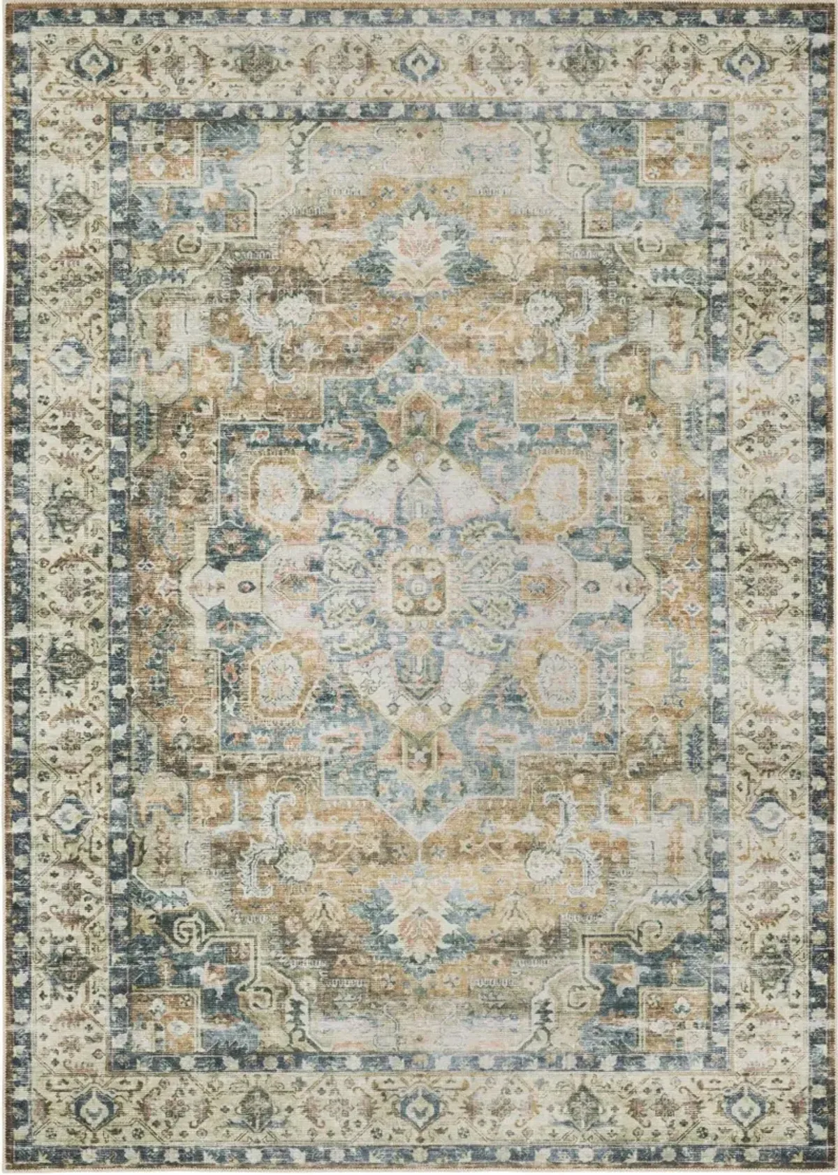 Charleston 5 x 7 Blue and Gold Washable Area Rug