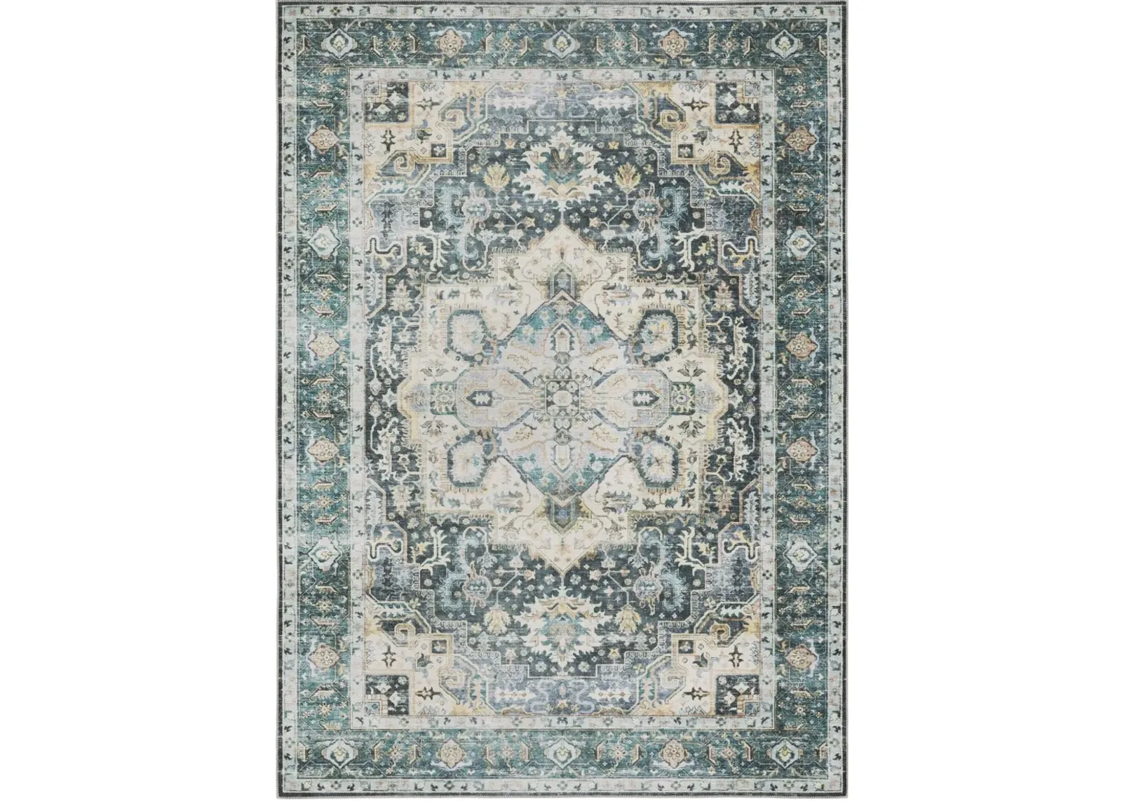 Charleston 2 x 3 Blue and Ivory Washable Area Rug