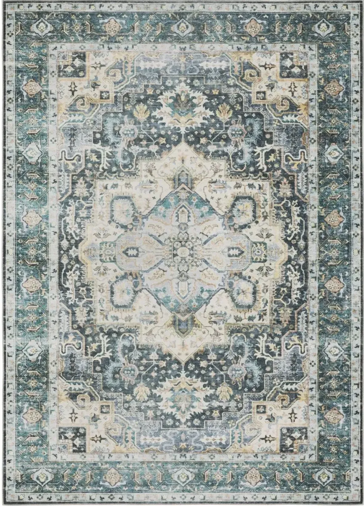 Charleston 2 x 3 Blue and Ivory Washable Area Rug