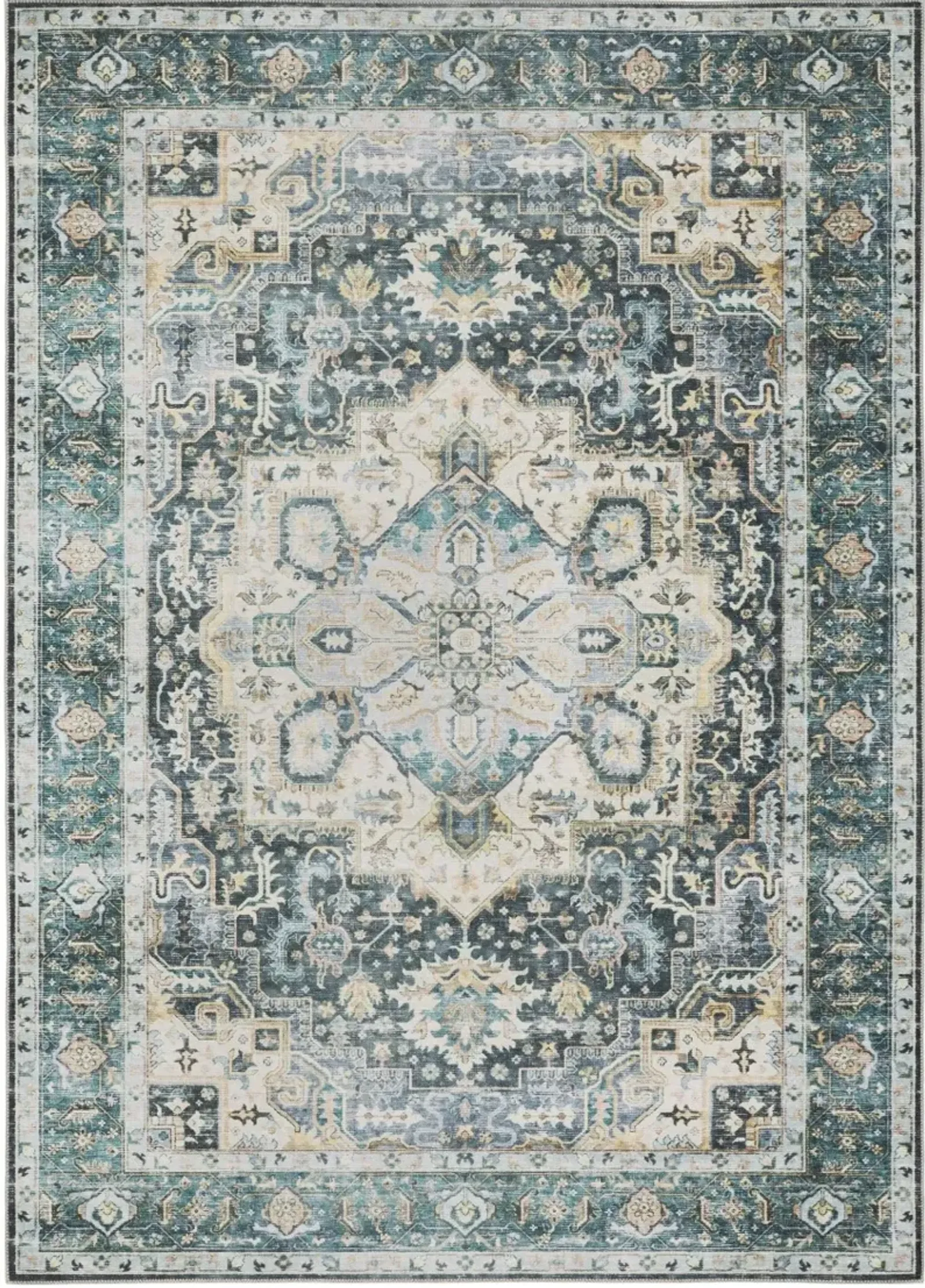 Charleston 2 x 3 Blue and Ivory Washable Area Rug