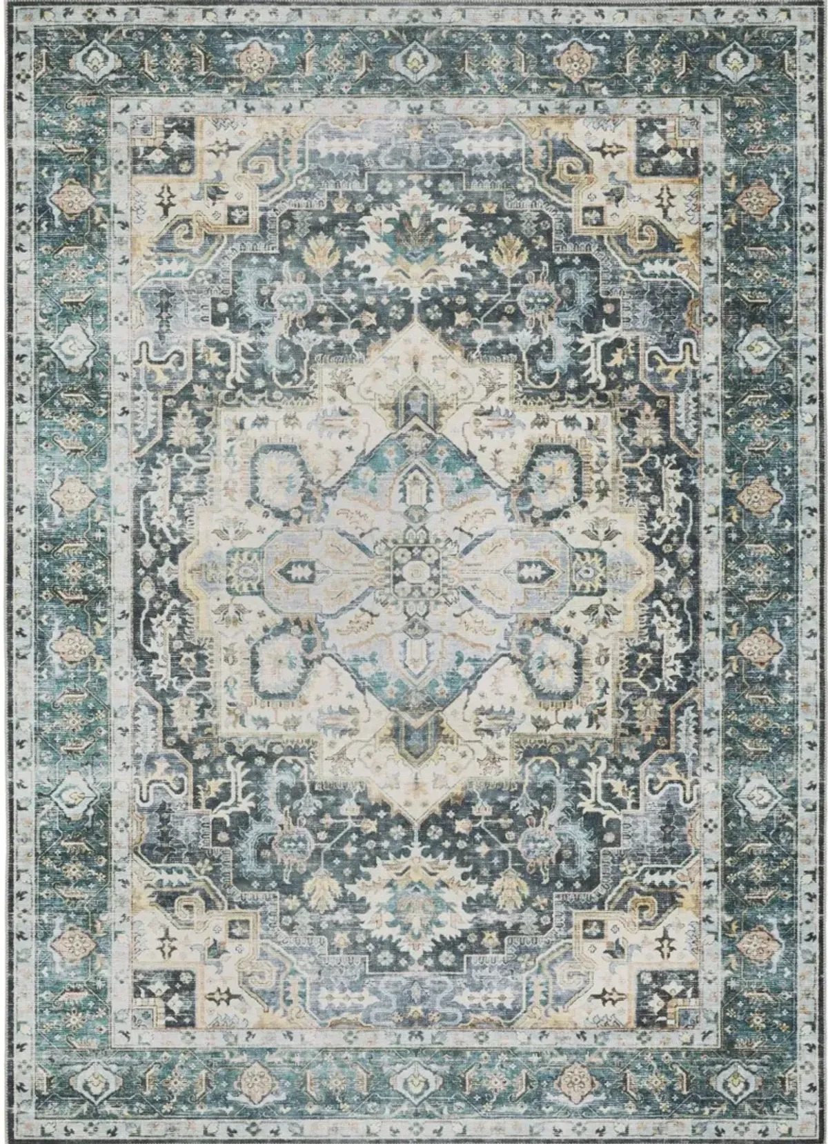 Charleston 2 x 8 Blue and Ivory Washable Runner Rug