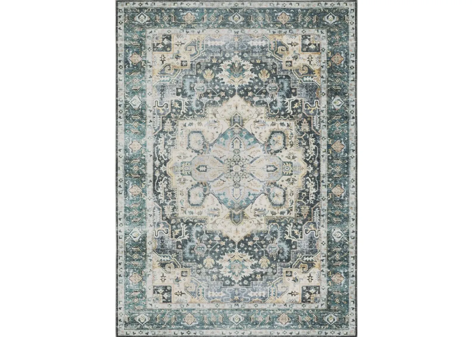 Charleston 5 x 7 Blue and Ivory Washable Area Rug