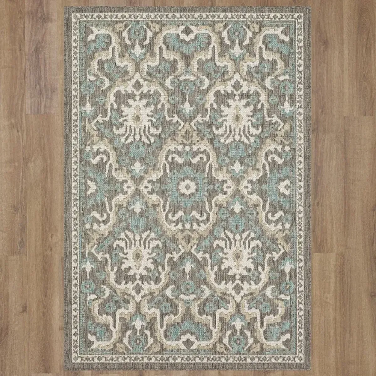 Mohawk Outdoor Home 8 x 10 Oushak Platinum Aqua Indoor-Outdoor Rug