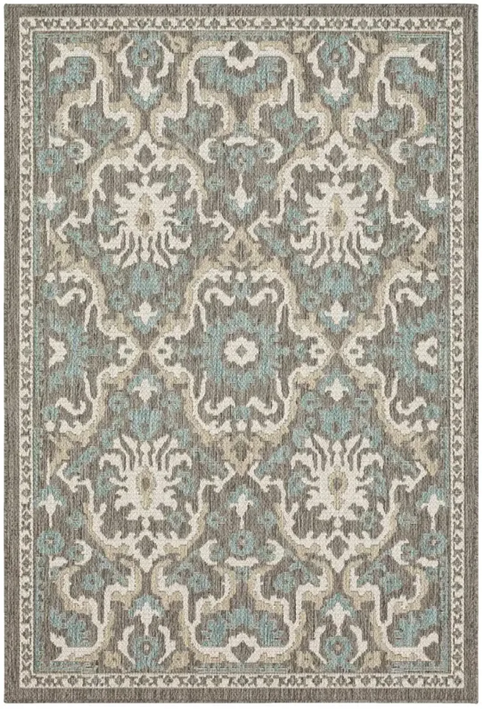 Mohawk Outdoor Home 8 x 10 Oushak Platinum Aqua Indoor-Outdoor Rug