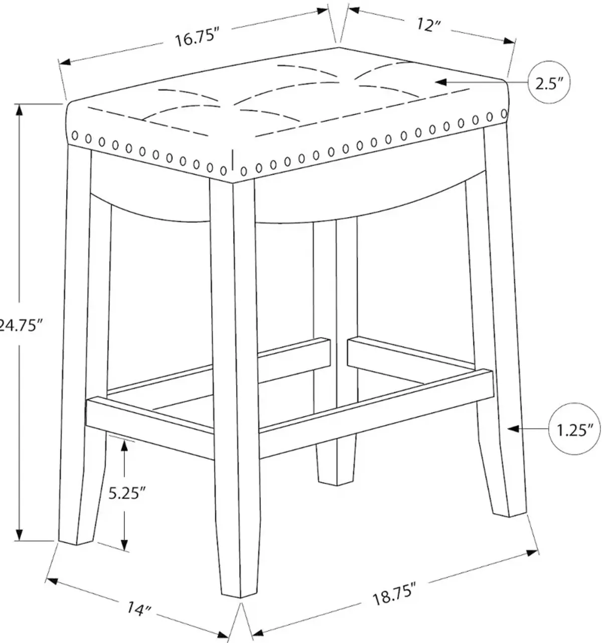 Monarch Stud Dark Brown Counter Height Stool, Set of 2