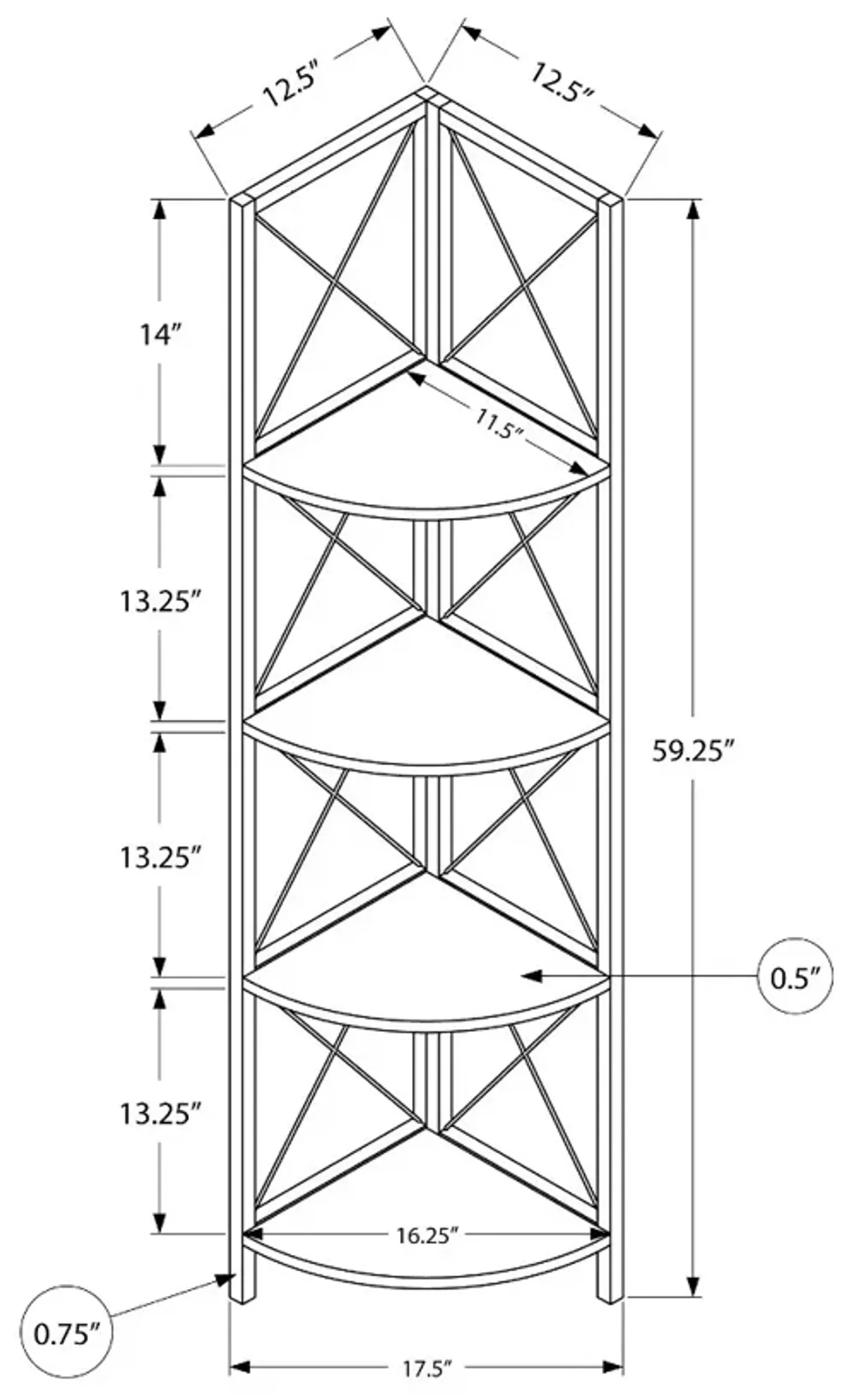 Jaden Black 4-Tier Corner Bookcase