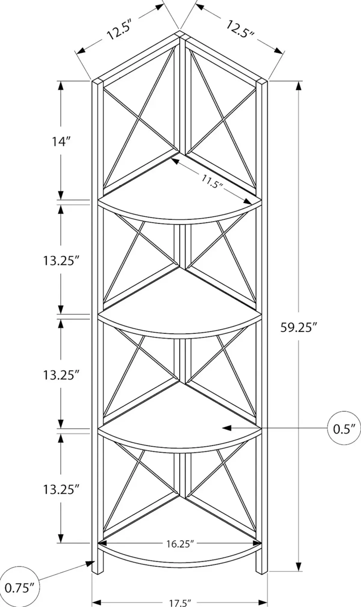 Jaden Black 4-Tier Corner Bookcase