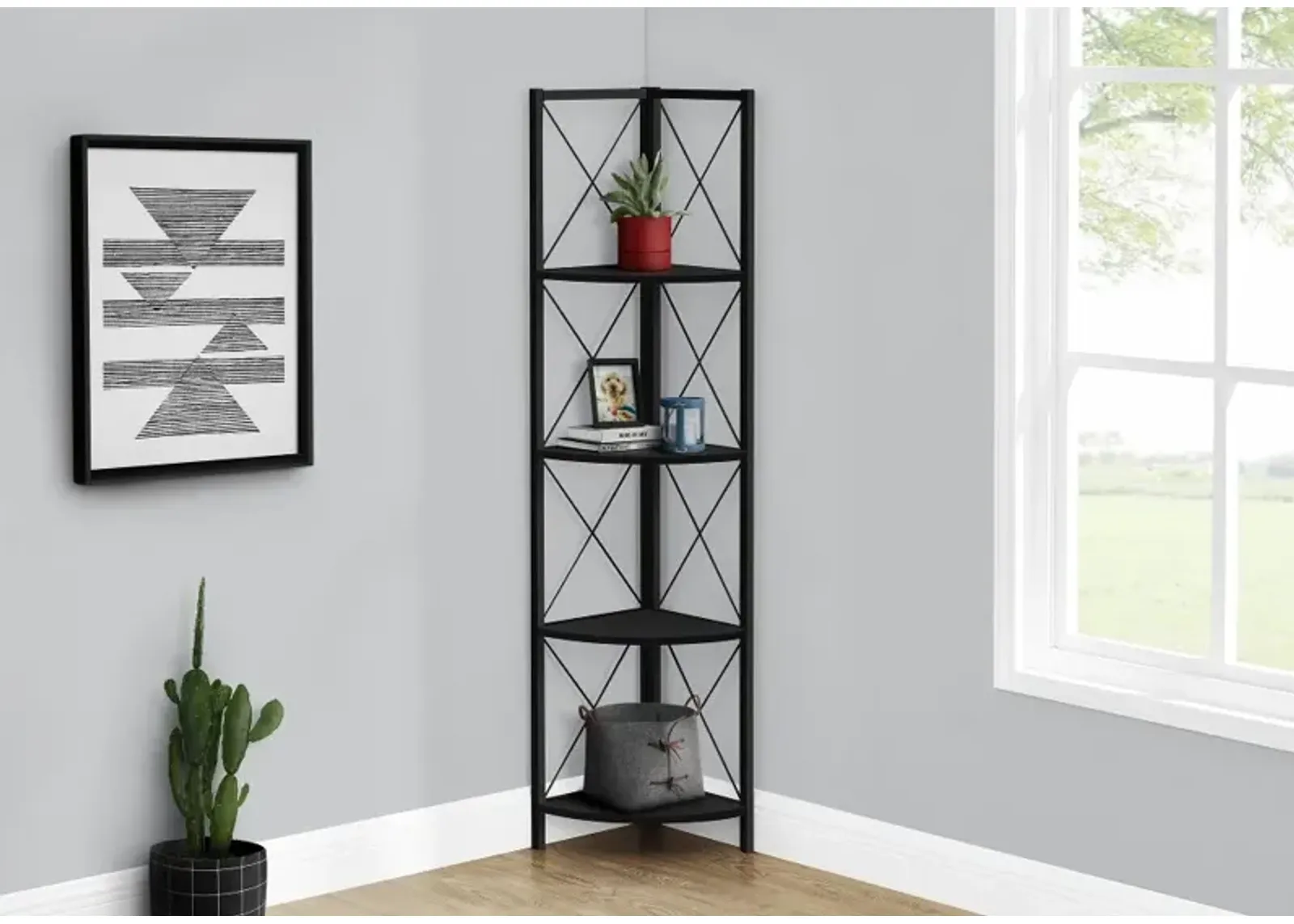 Jaden Black 4-Tier Corner Bookcase