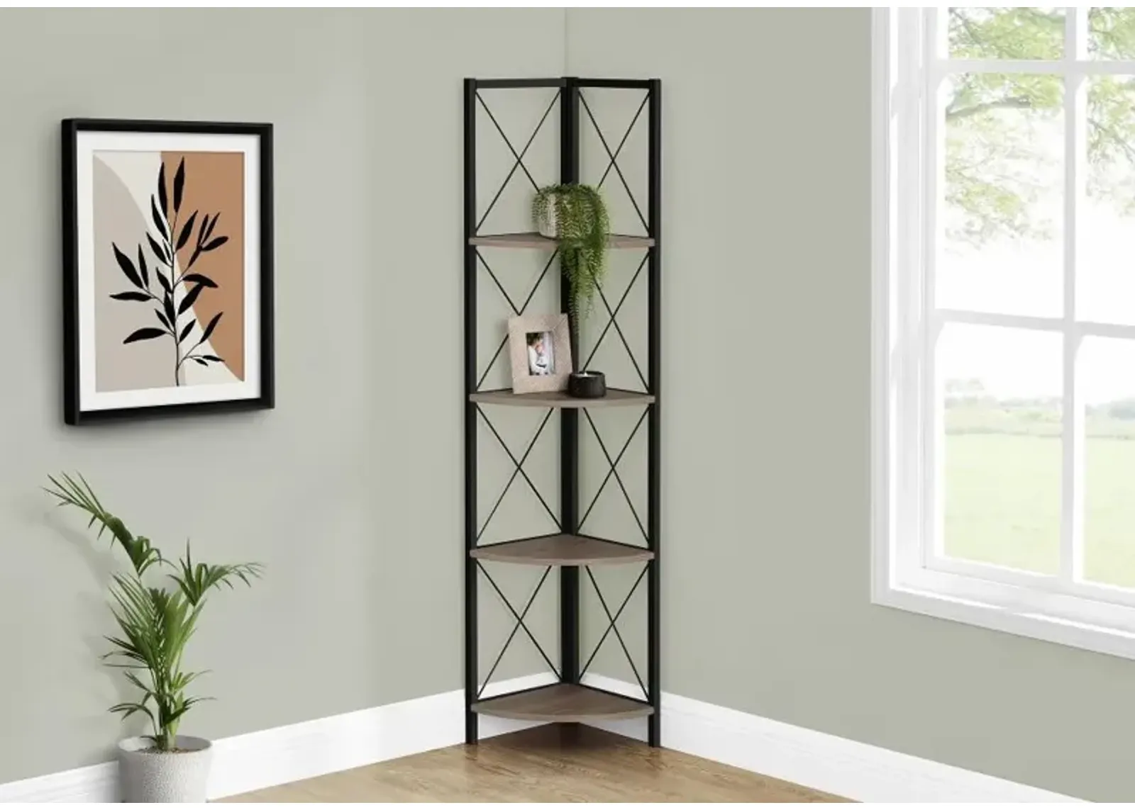 Jaden Dark Taupe 4-Tier Corner Bookcase