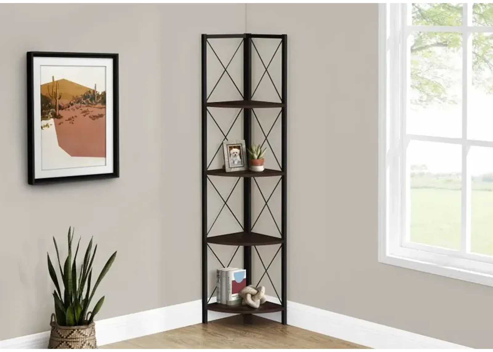 Jaden Dark Brown 4-Tier Corner Bookcase