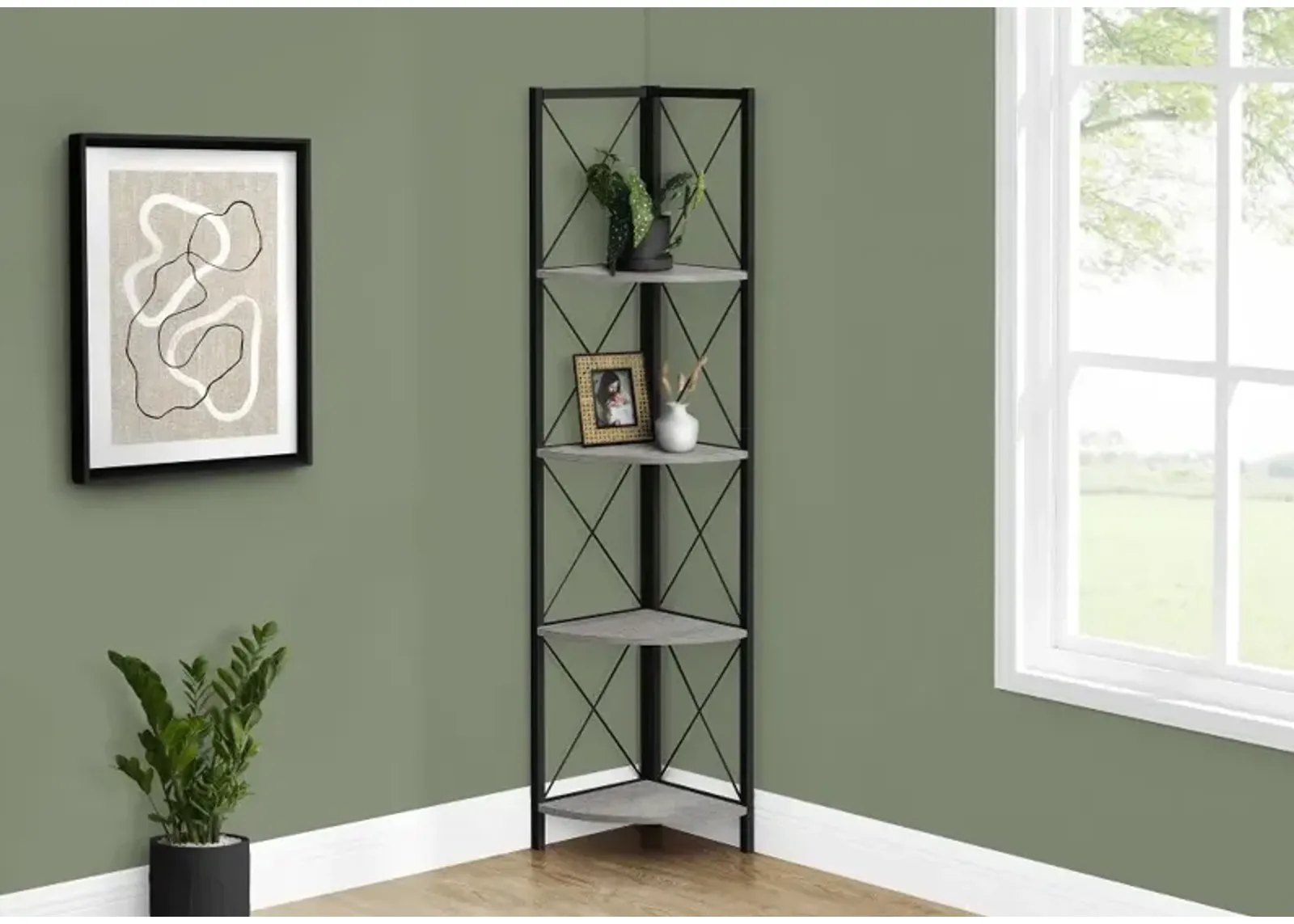 Jaden Gray 4-Tier Corner Bookcase