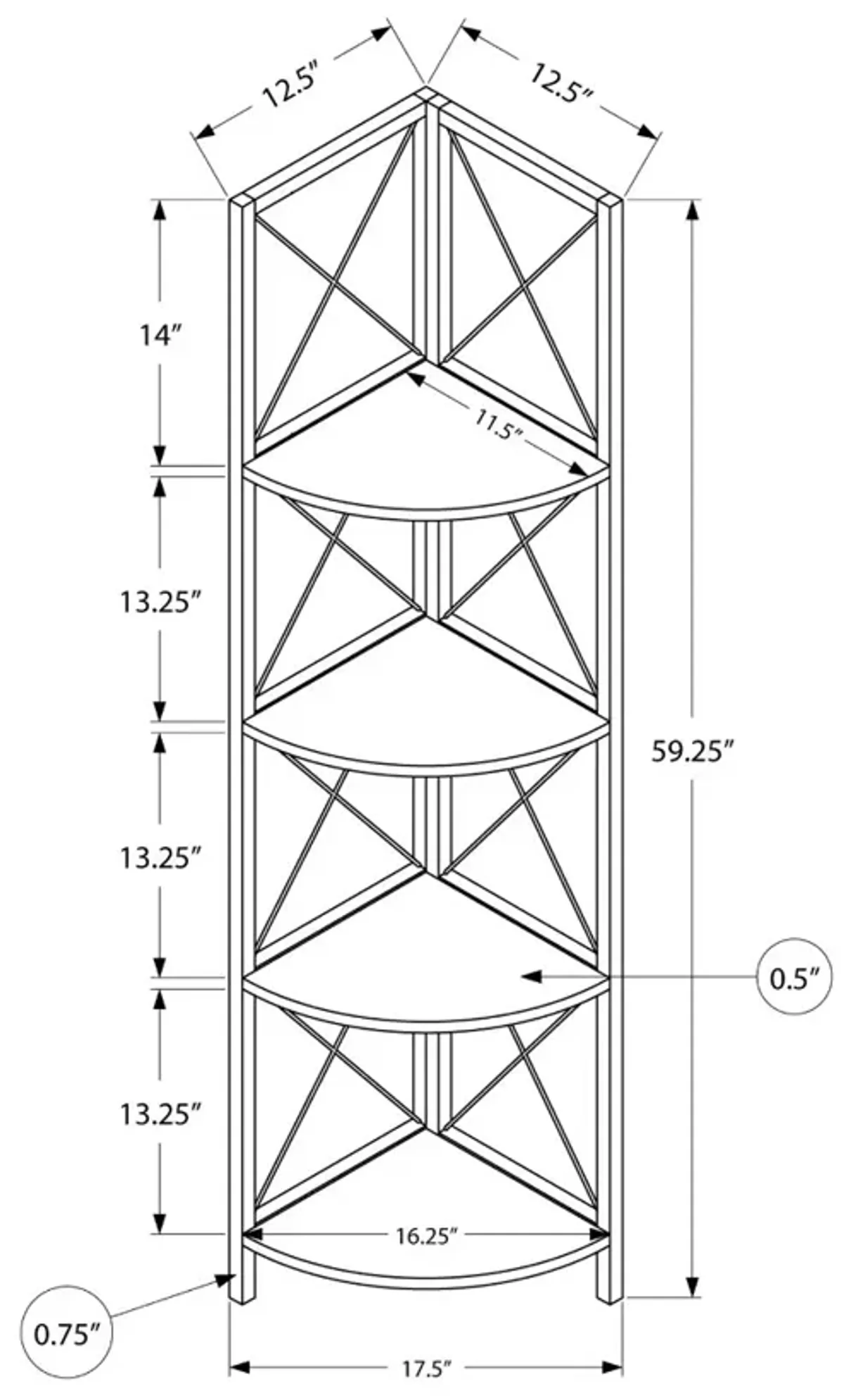 Jaden White 4-Tier Corner Bookcase