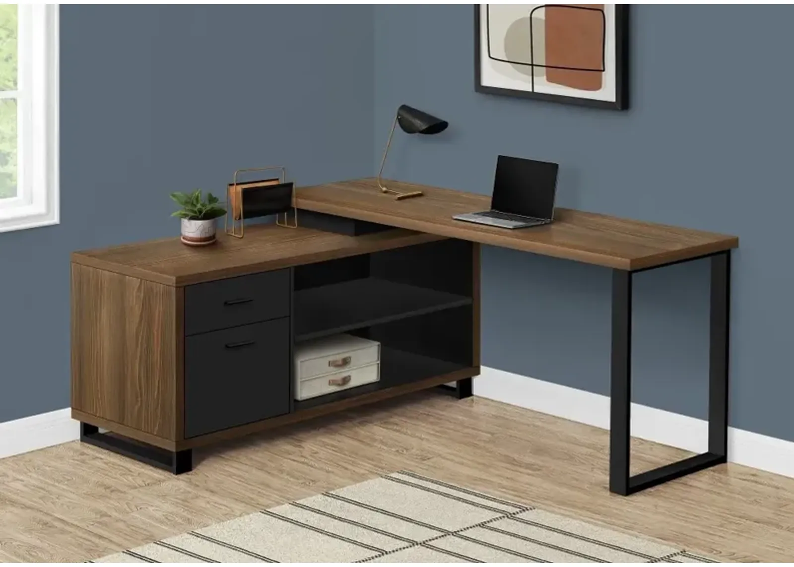 Monarch Dark Brown 72" L Shaped Computer Desk