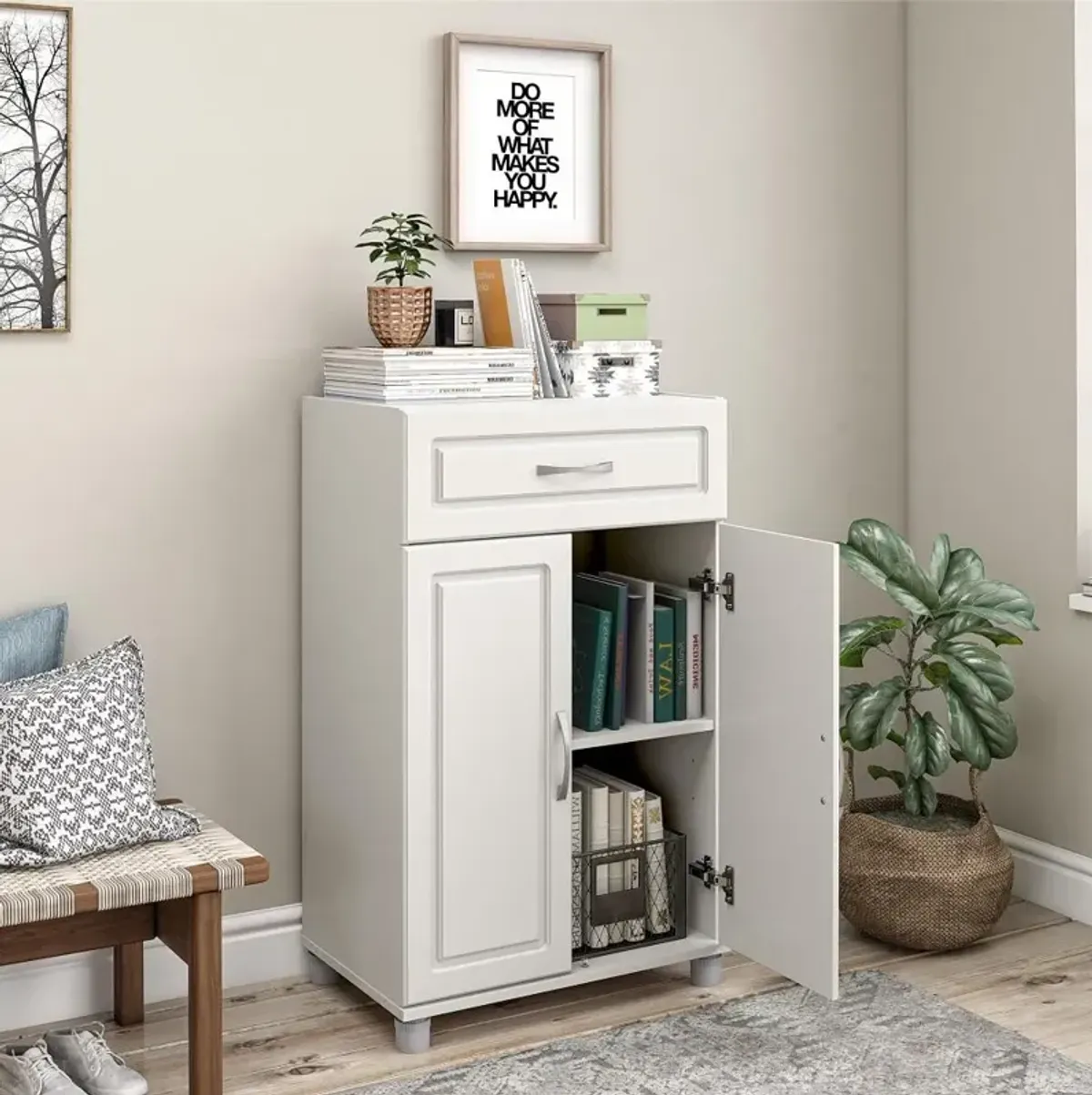 Kendall White 24" 1 Drawer and 2 Door Base Storage Cabinet