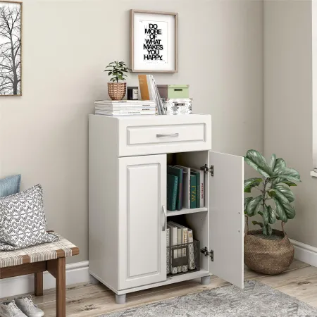 Kendall White 24" 1 Drawer and 2 Door Base Storage Cabinet
