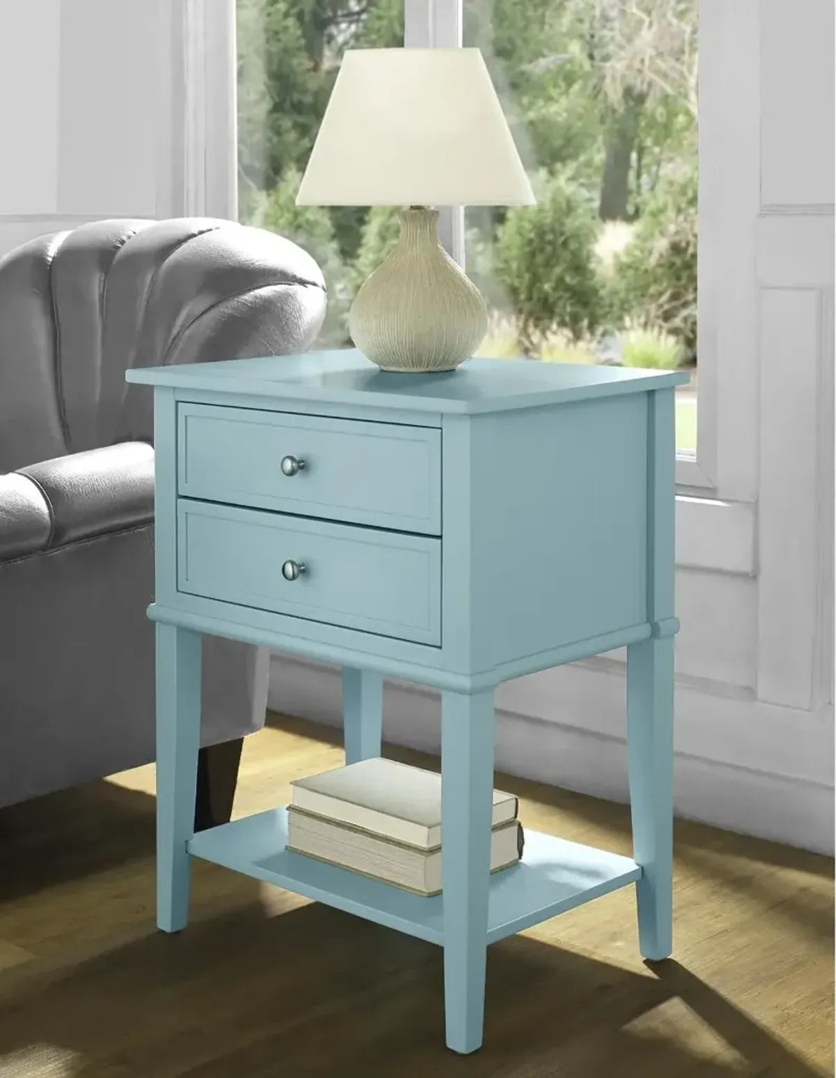 Franklin Light Blue Accent Table with 2 Drawers