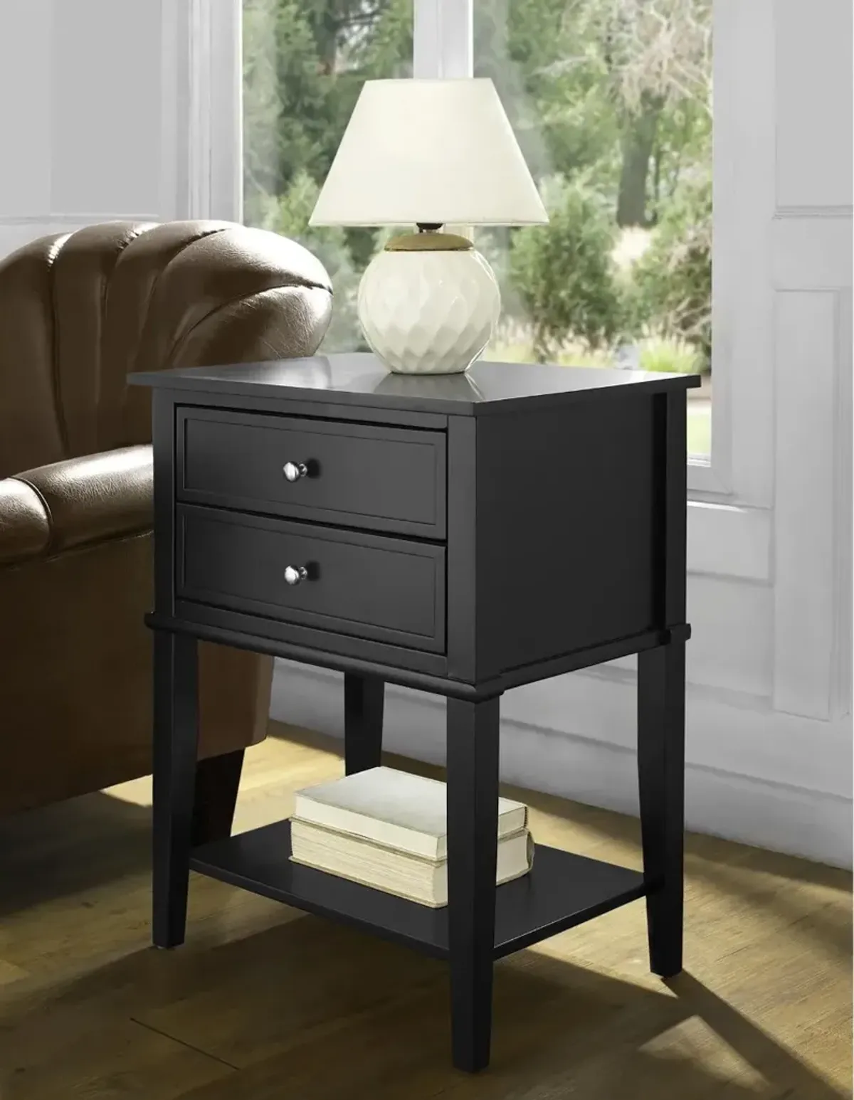 Franklin Black Accent Table with 2 Drawers