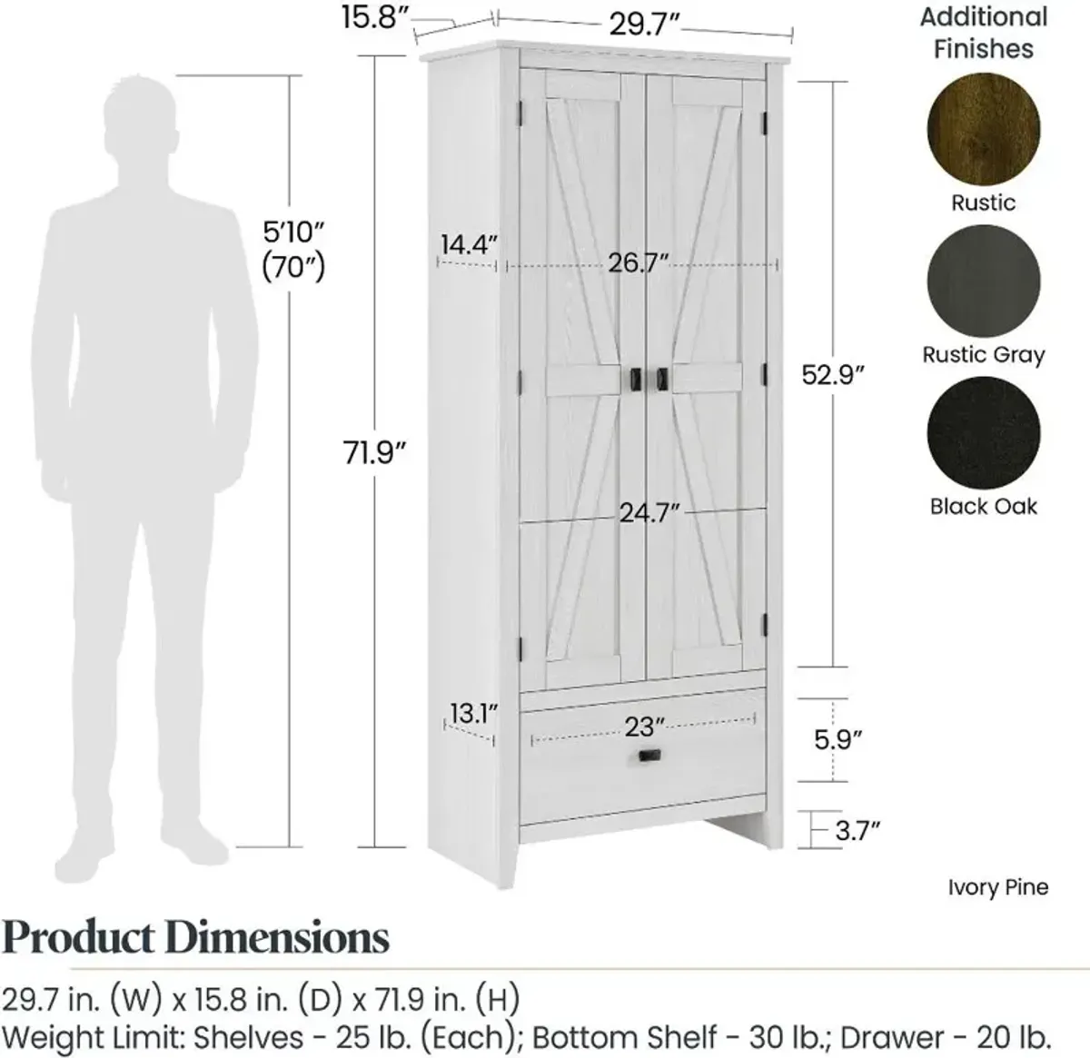 Farmington Brown 30" Wide Storage Cabinet