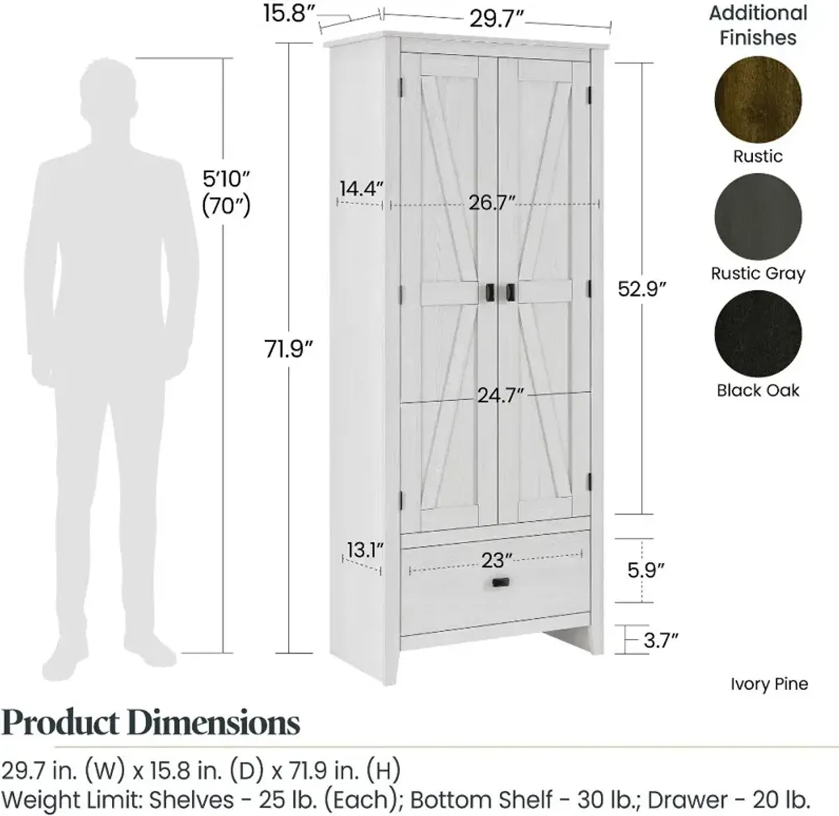 Farmington Black 30" Wide Storage Cabinet